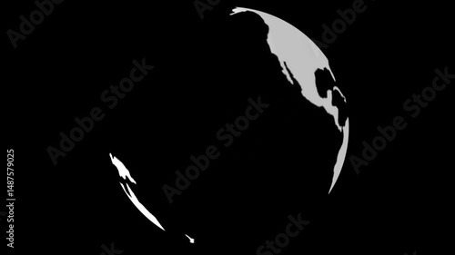 World globe map spinning in white lines on a black background. 3D planet Earth map rotating in seamless loop. Concept of technology, engineering,