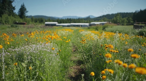 Vibrant Flower Field Path at Sunny Farm