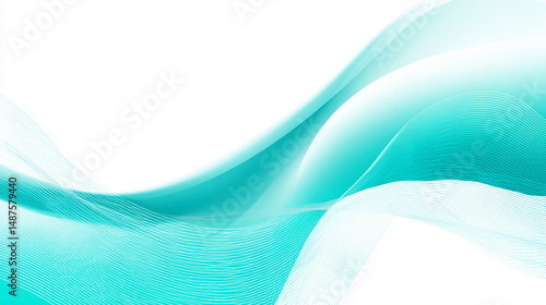 Elegant abstract teal and white background with flowing wavy lines for design concepts