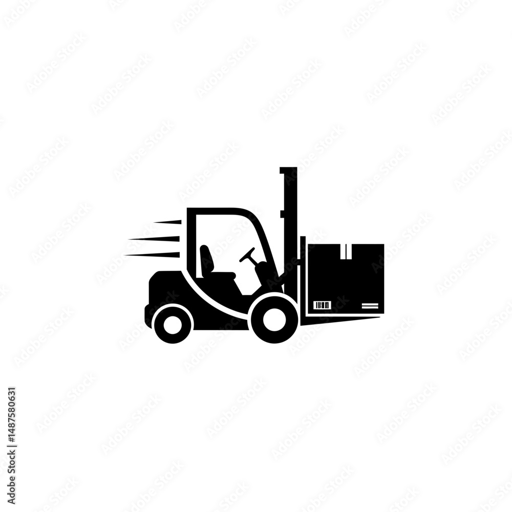Forklift Delivery Icon: A bold, minimalist icon depicting a forklift carrying a package, symbolizing rapid delivery and efficient logistics. Forklift Delivery Icon: A bold, minimalist icon depicting a forklift carrying a package, symbolizing rapid delivery and efficient logistics.