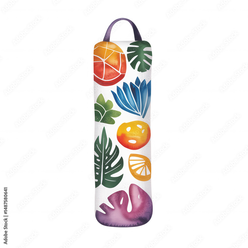 Obraz premium Colorful yoga accessories with botanical designs for fitness enthusiasts