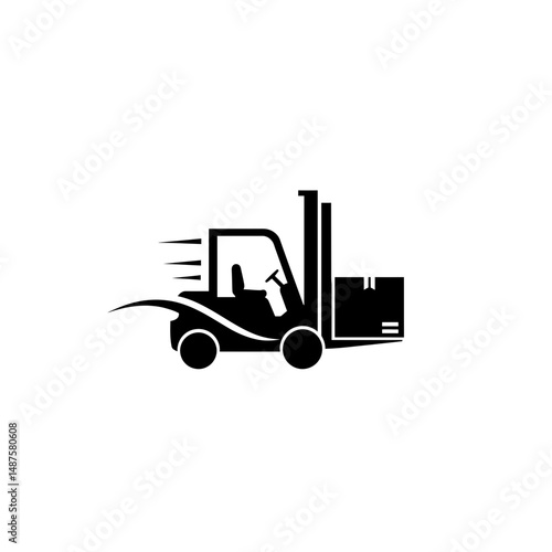 Fast Delivery: A sleek, stylized illustration of a forklift carrying a package, conveying speed and efficiency in logistics and transportation. 