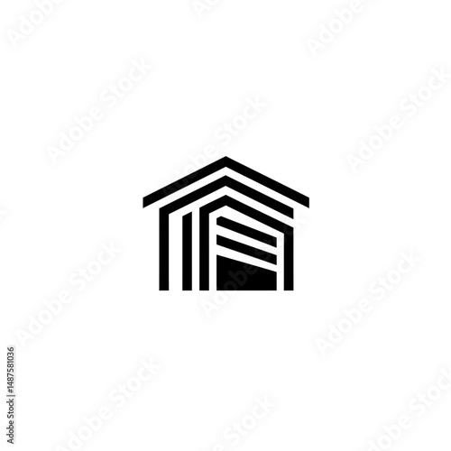 Garage Icon: Clean black lines shape a modern garage icon. The minimalistic design represents a contemporary approach, with a sense of structure and functionality. 