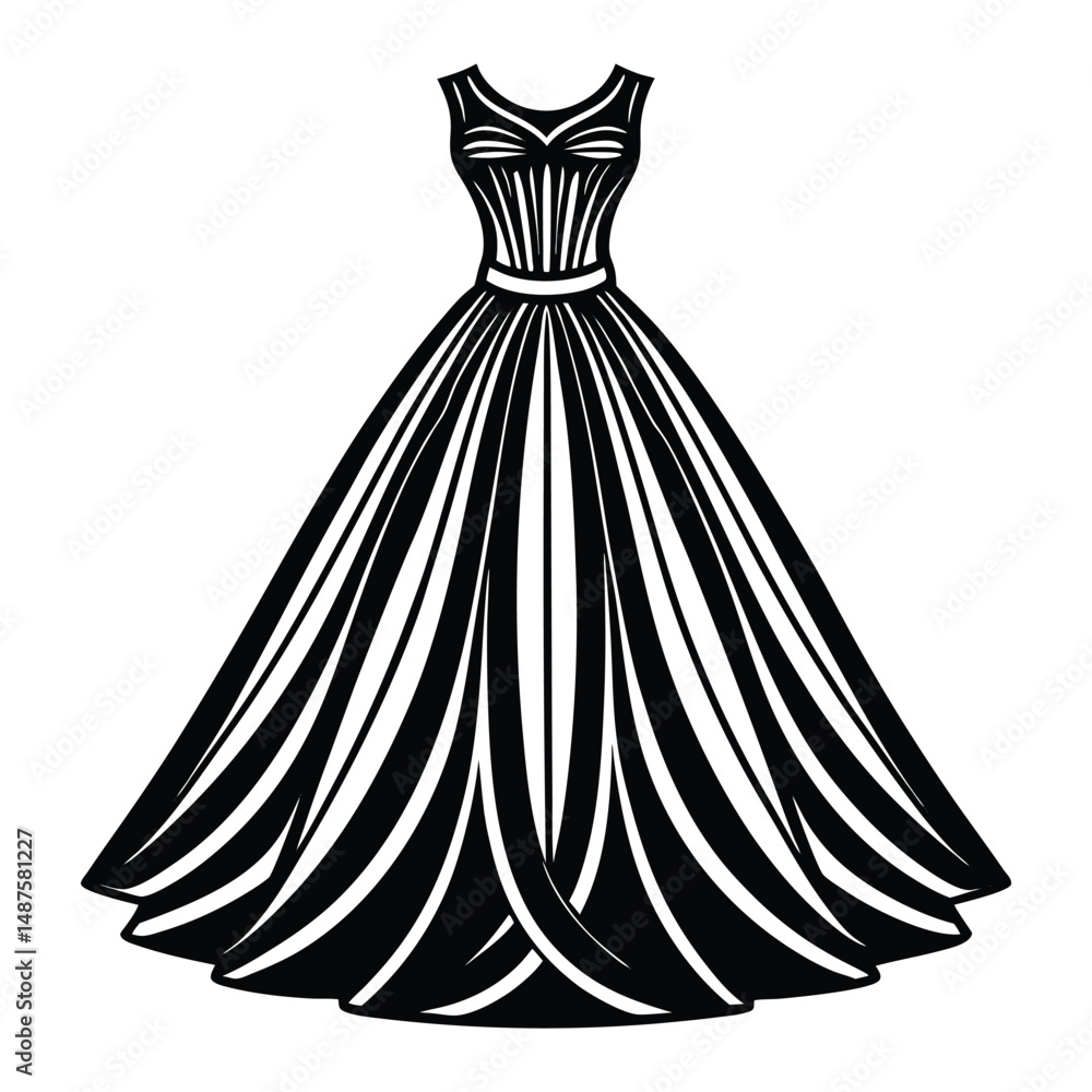 Obraz premium Elegant bridal gown vector illustration depicts a beautiful silhouette for a stylish wedding
