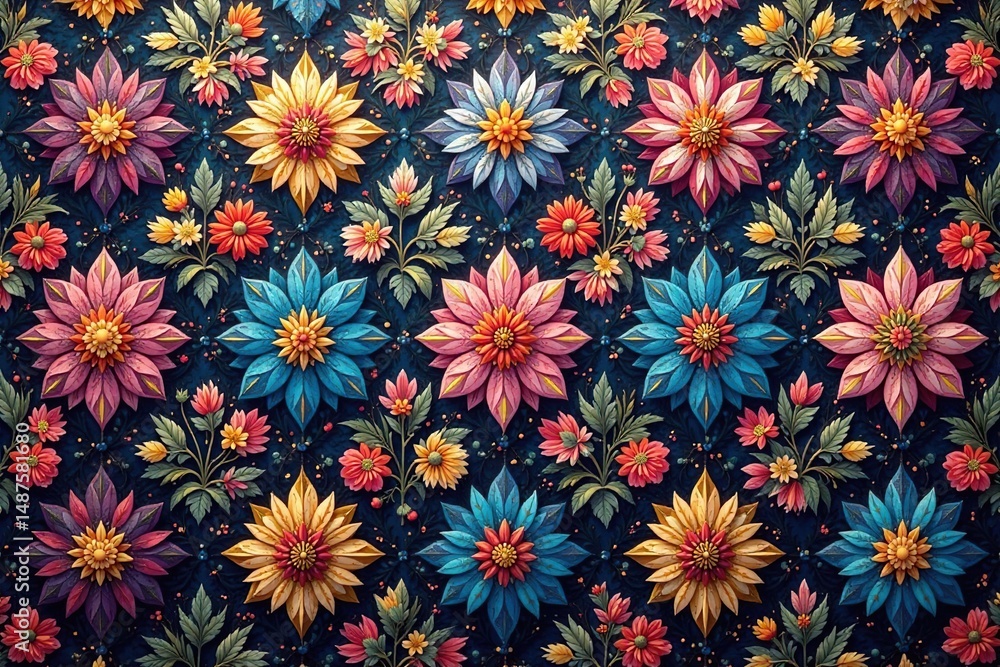 Intricate floral textile design, repeating motif , texture, illustration Intricate floral textile design, repeating motif , texture, illustration