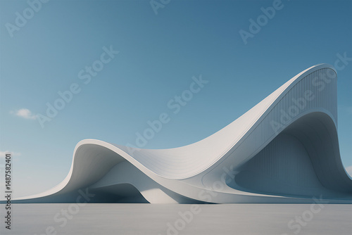 AI generated, Minimal modern concrete showroom background with scenic architecture and nature — ideal for EV car advertising or promotional text layout