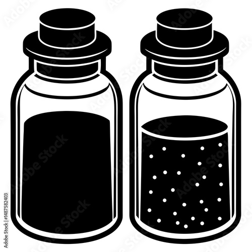 Clear spice jars with cork lids on white background