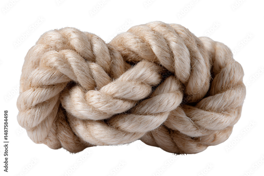 Thick natural fiber rope knot, white isolated background. Perfect for design use. Thick natural fiber rope knot, white isolated background. Perfect for design use.