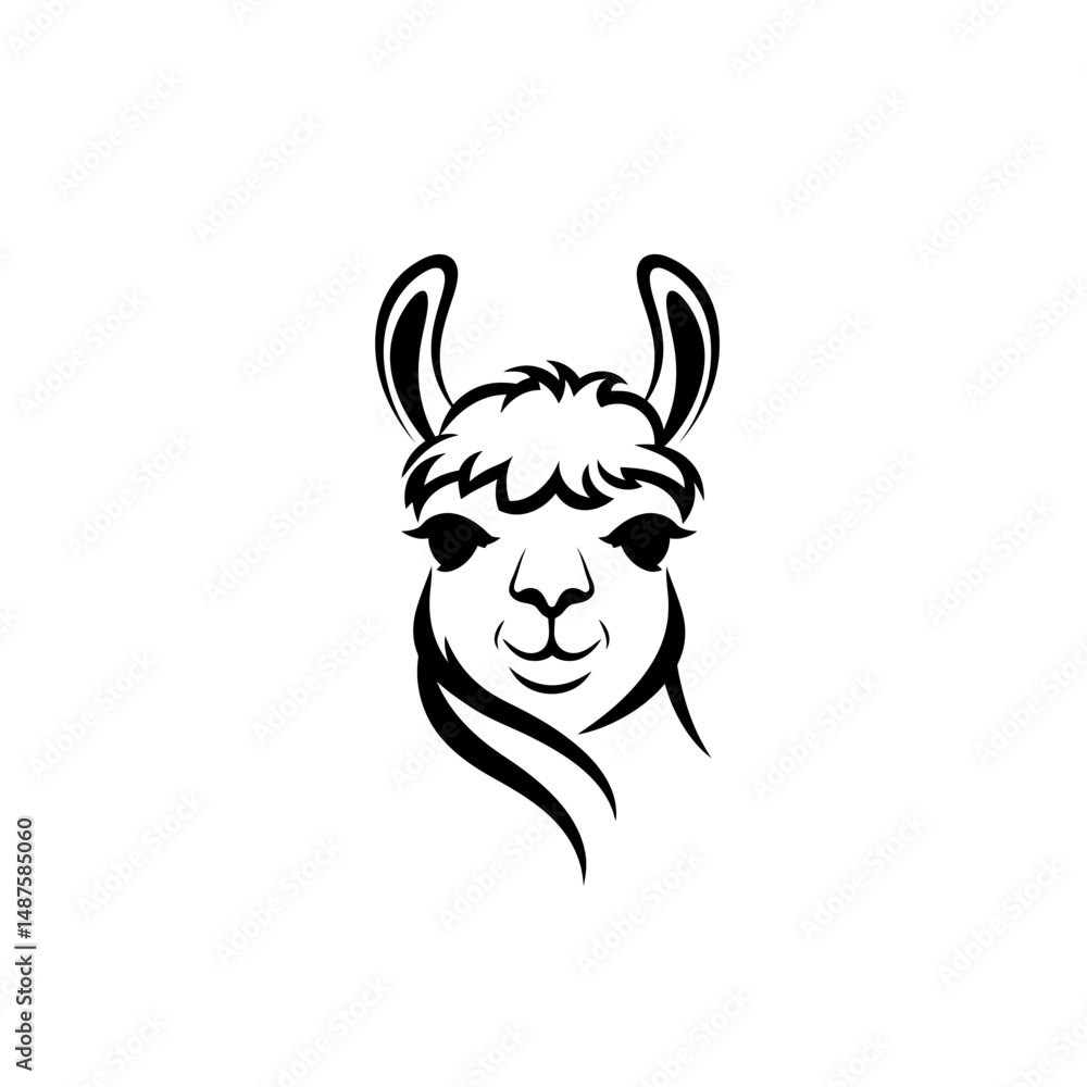 Obraz premium Llama Portrait: A sophisticated and artistic depiction of a llama's face, illustrated with clean lines and a minimalist aesthetic.