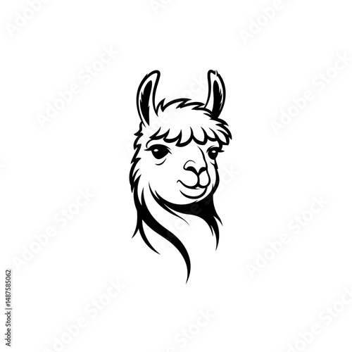 Llama Portrait: A simple, yet charming black-and-white illustration of a llama's face. The llama's serene expression is the focus.
