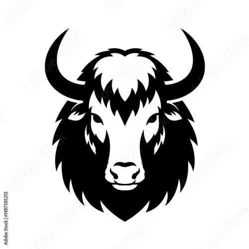 Majestic Yak Portrait: A striking monochrome image of a yak, captured in a front-facing pose with a focus on its formidable horns and shaggy coat.