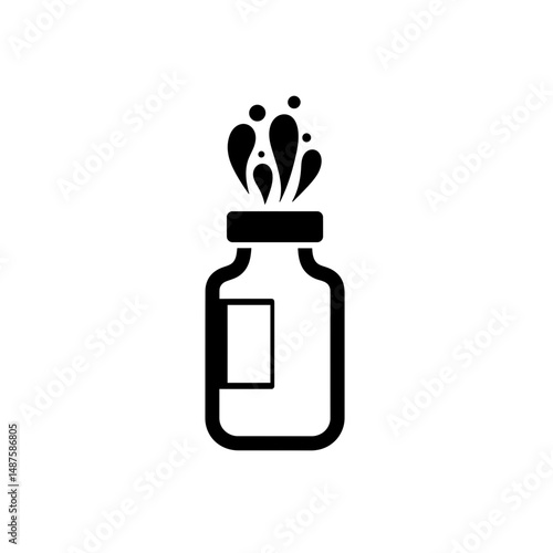 Explosion of liquid from bottle: A minimalist black and white illustration showcases a bottle, with an explosion of liquid bursting forth, creating a visual metaphor for potential and energy.