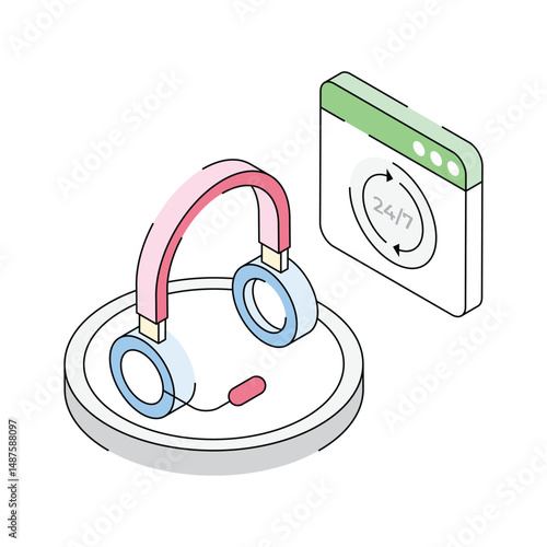A modern isometric icon of customer support dashboard