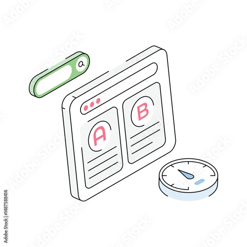 A stylish isometric icon of ab testing system