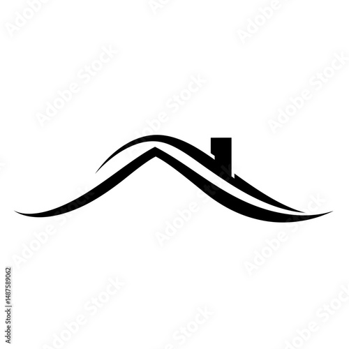 Abstract Home Silhouette: A minimalist silhouette of a house roof, a symbol of shelter and home, featuring a curved roofline and chimney.