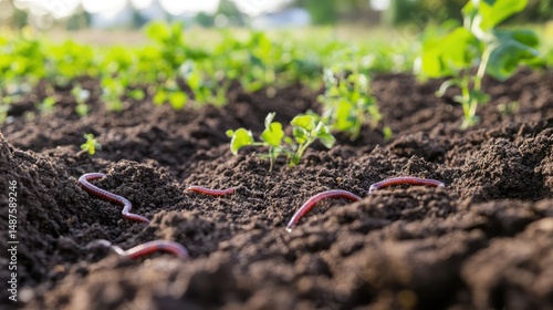 Earthworms in a Lush Garden Bed