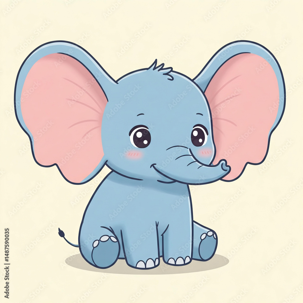 Fototapeta premium Adorable blue baby elephant character, sweet cartoon vector for kids.