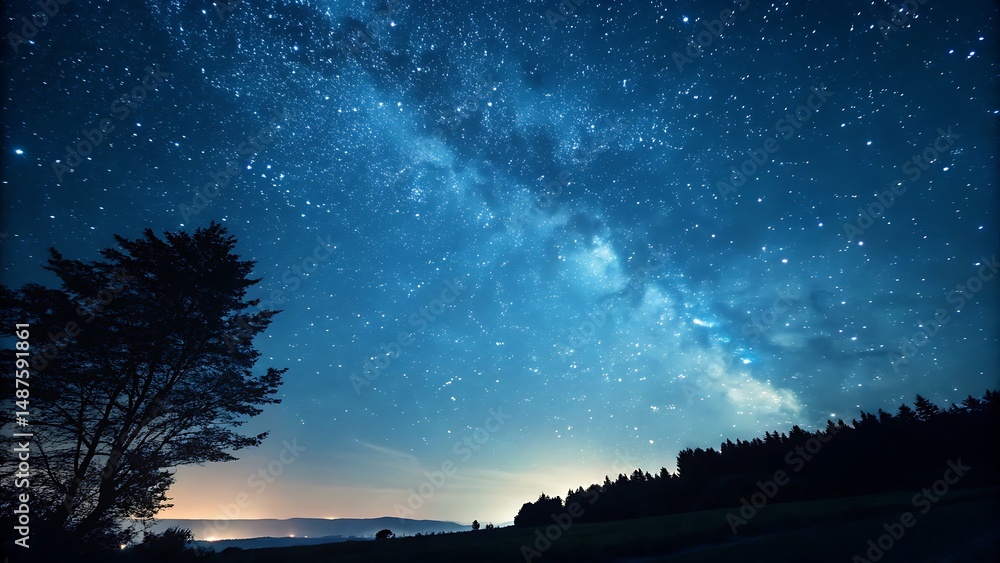 Majestic milky way galaxy over silhouetted trees Majestic milky way galaxy over silhouetted trees