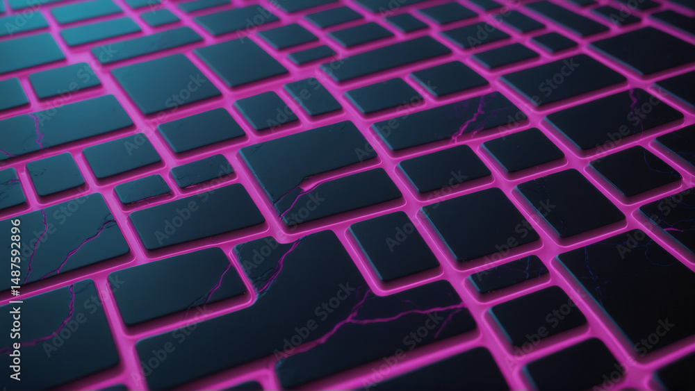 Fototapeta premium Abstract dark grid pattern with glowing pink light and cracks