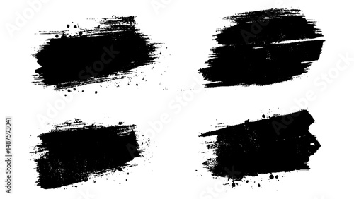 Mud splashes collection. Grunge brushstroke stencil with dirt spray effect. Black inked brushes with spray splash with drops blots. High quality manually traced.