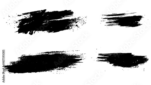 Mud splashes collection. Grunge brushstroke stencil with dirt spray effect. Black inked brushes with spray splash with drops blots. High quality manually traced.