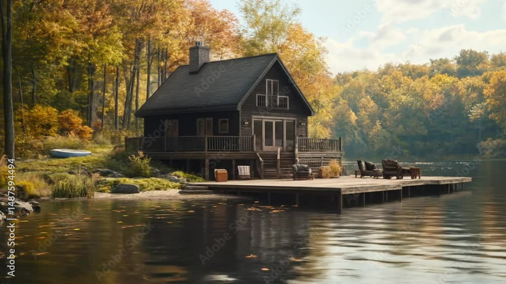 Cozy Lakeside Cabin in Autumn 4K Cozy Lakeside Cabin in Autumn 4K
