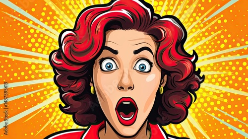 Pop Art Surprise: Retro Comic Woman with Shocked Expression in Vibrant Colors and Bold Design