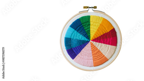 Vibrant Geometric Rainbow Embroidery Hoop Art