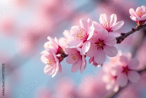 Delicate pink sakura blossoms, full bloom, soft petals , blossom, spring, pattern