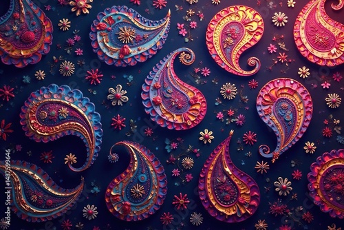 Continuous paisley design, rich color gradation, elegant curves , decor, art, texture