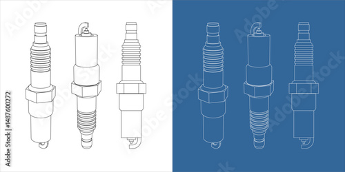 Set spark plug Technical Line Drawing Blueprint
