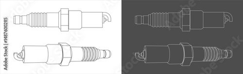 spark plug  Blueprint Vector with Engineering Technical Illustration
