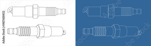  Spark plug Technical Blueprint Vector Illustration
