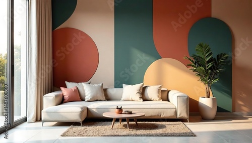 Abstract geometric shapes in muted tones create a sophisticated interior design repeat , art, surface pattern