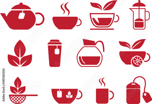 Set of tea drink icons for visual needs for tea drinks