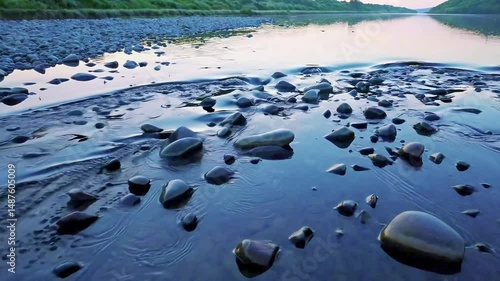 Serene River Drone Shot in Cinematic Morning Light
