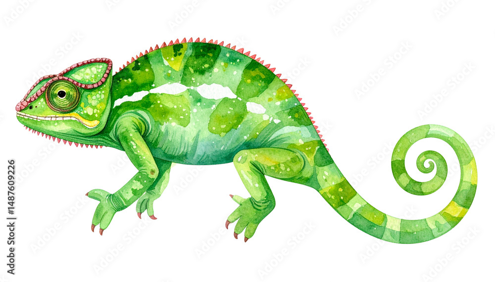 Fototapeta premium Green chameleon and iguana isolated on white background