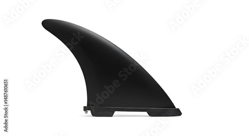 Windsurfing board fin in black plastic, isolated on white background
