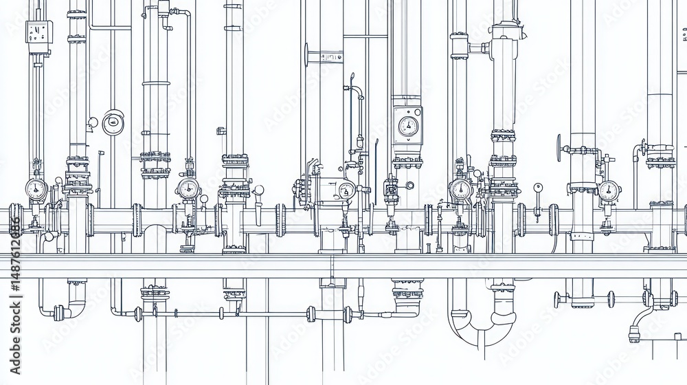 Obraz premium Industrial Piping System Blueprint