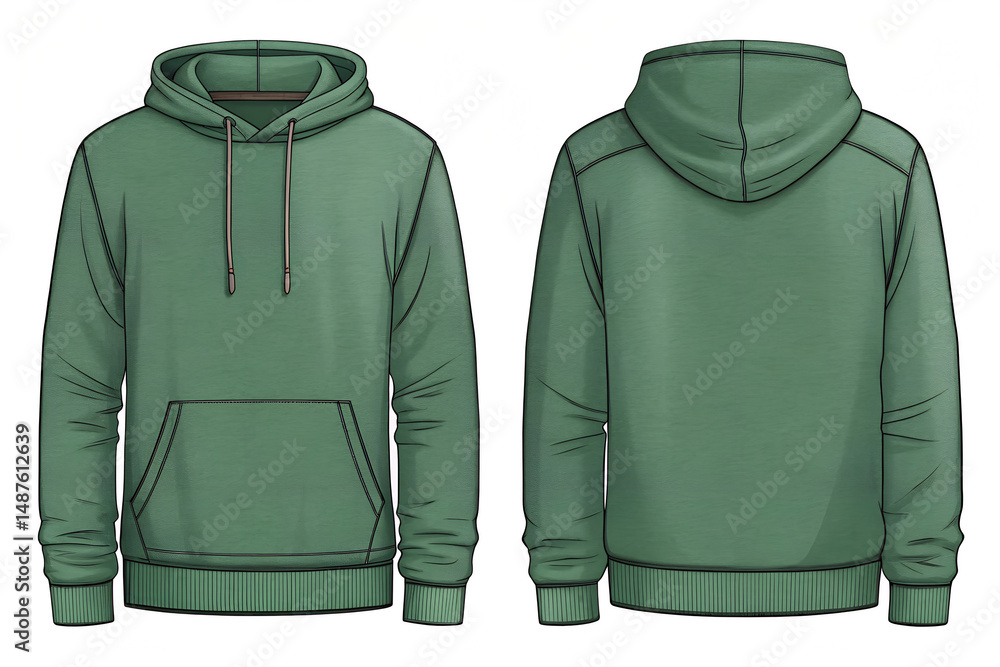 Naklejka premium Green Pullover Hoodie Mockup Front and Back View Vector