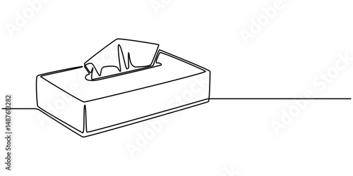 Tissue box. Line icon with shadow on white background, tissue box cover continuous one line drawing, Wet Napkin Line icon, Sketch Design, Pixel perfect, Editable stroke, Tissue paper napkins box line.