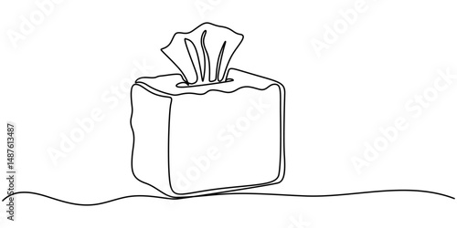 Tissue box. Line icon with shadow on white background, tissue box cover continuous one line drawing, Wet Napkin Line icon, Sketch Design, Pixel perfect, Editable stroke, Tissue paper napkins box line.