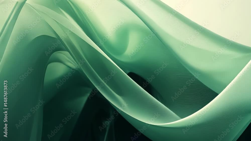 Abstract fluid folds in soft, muted greens.  Detailed and dynamic curves create a sense of movement and depth