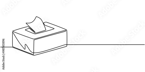 Tissue box. Line icon with shadow on white background, tissue box cover continuous one line drawing, Wet Napkin Line icon, Sketch Design, Pixel perfect, Editable stroke, Tissue paper napkins box line.