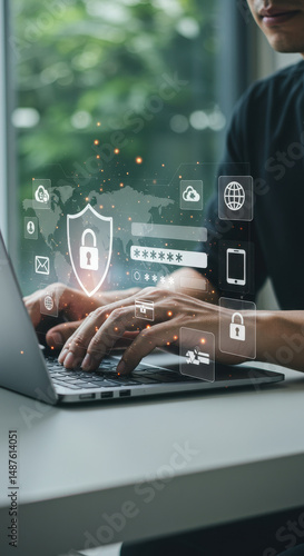 Secure Login: Protecting Data with Cybersecurity. Safe Online Access & Authentication, Laptop Security, Privacy.