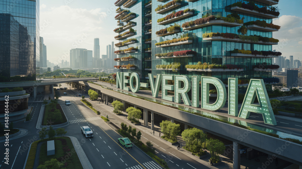 Fototapeta premium Futuristic eco-friendly city with rooftop gardens and green architecture