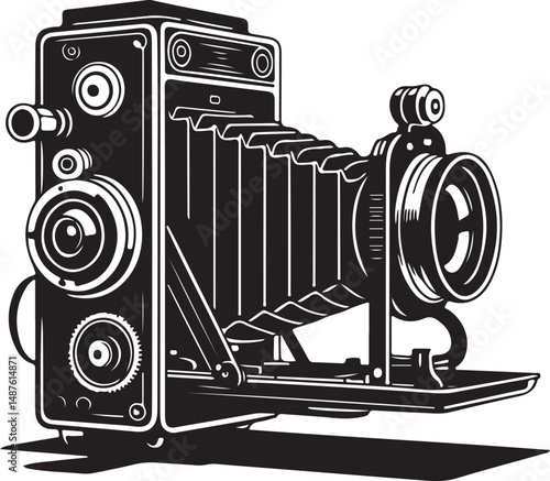 Vintage Camera classic, antique camera, a symbol of nostalgia and the artistry of photography, rendered in black and white