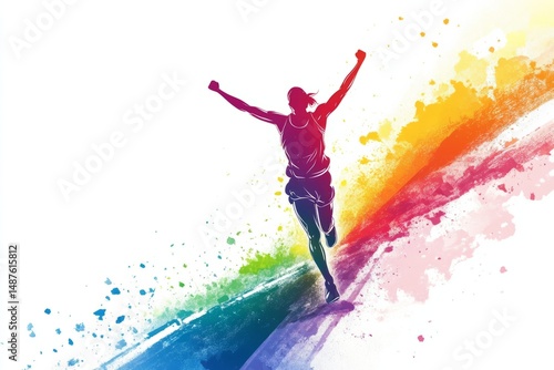 Wallpaper Mural Artistic vector illustration of a runner crossing the finish line with arms raised in victory, vibrant colors and subtle shading on a white background, natural color, minimalism, stock vector  Torontodigital.ca