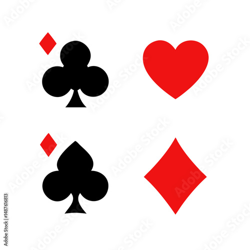 Playing Card Symbols. Isolated on white background, Card aces vector, diamonds, spades, hearts, clubs. aces of all four suits, Playing poker concept. Playing cards icon set, Gambling, Poker symbols. 
