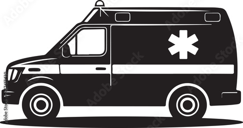 Emergency Vehicle Silhouette vector-style illustration of an ambulance, ready to respond to critical situations with speed and efficiency.